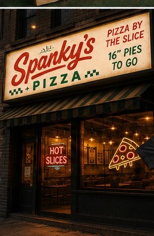 Concept rendering of the Spanky's Pizza storefront design